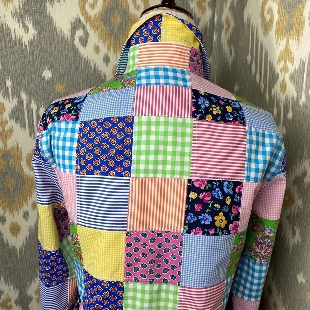 Ralph Lauren Classic Fit Multi Patchwork Cotton Poplin Button Up Shirt - Picture 11 of 16